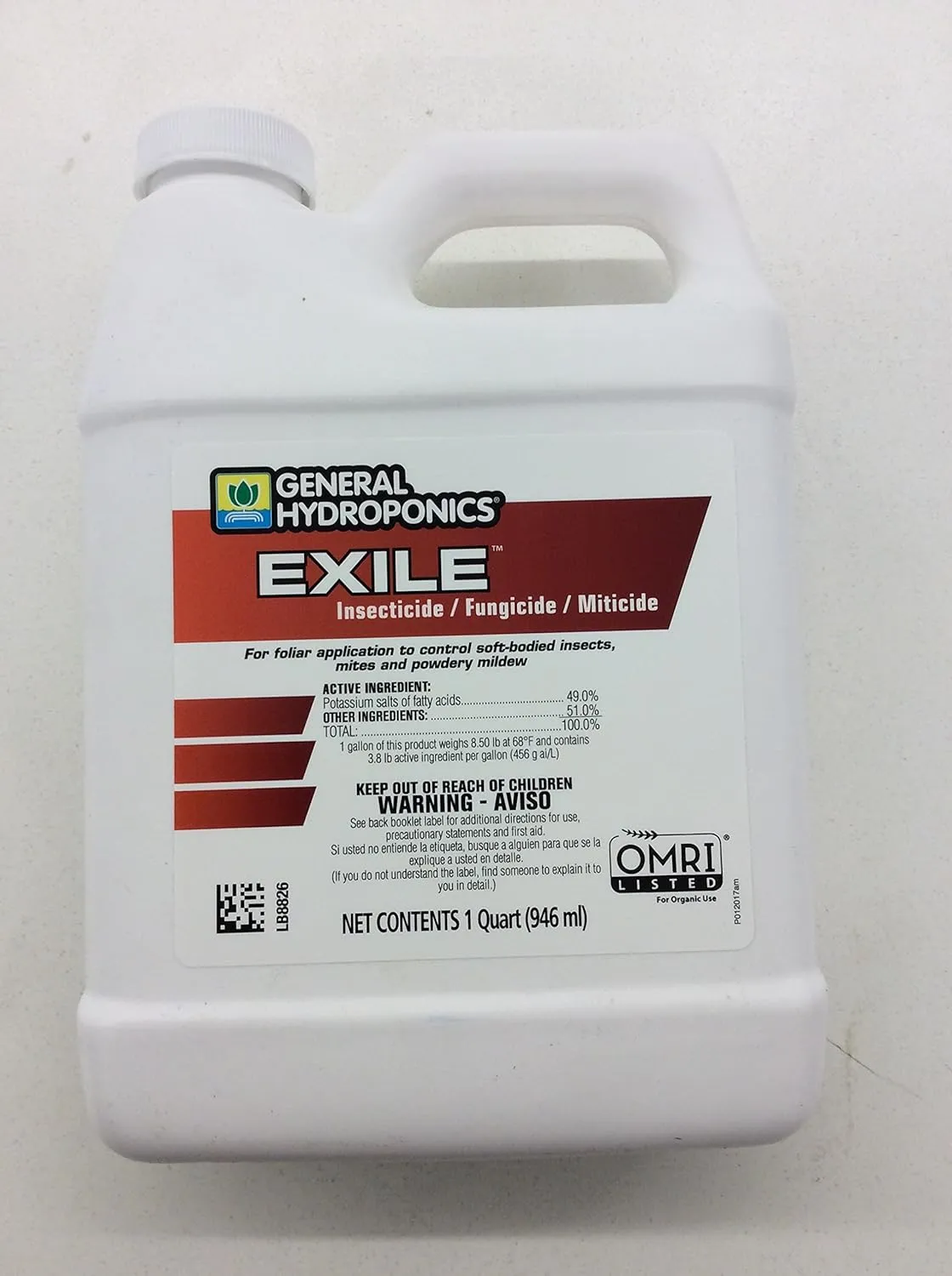 General Hydroponics GL56722073 722073 Exile Insecticide Fungicide/Miticide, Quart, White Outdoor-and-Patio-Products, Natural
