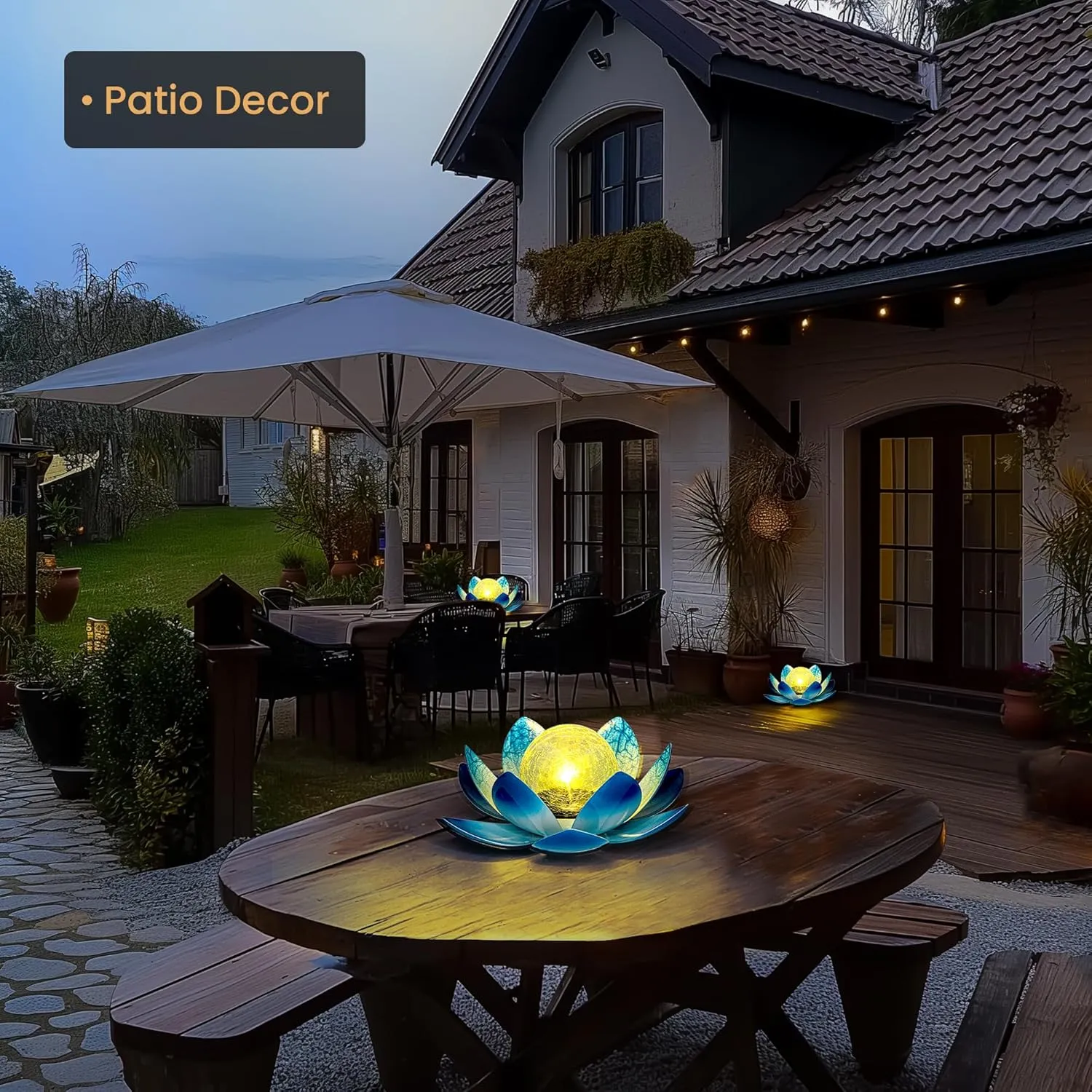 GIGALUMI Solar Light Outdoor Garden Decor, Lotus Flower Light Crackle Globe Glass Lantern Outdoor Table Decor Waterproof for Patio, Lawn, Pathway, Pool, Pond, Christmas Gift (Blue Petal)
