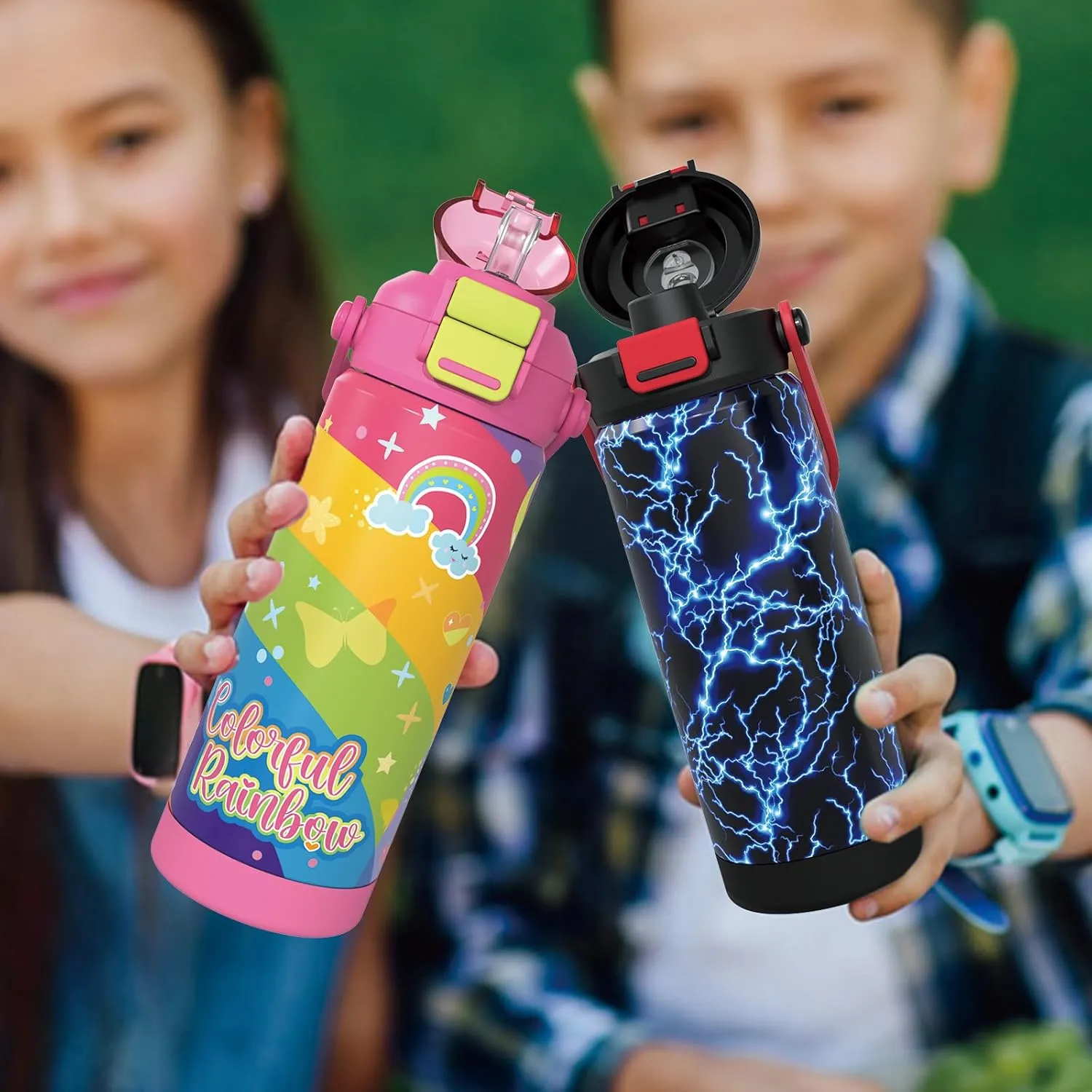 Girls Insulated Water Bottle with Pop-Open Straw & Spout 2-in-1 Lid,18oz Kids Cups with Stainless Steel Leak Proof for School Travel Boys Girls（Princess）
