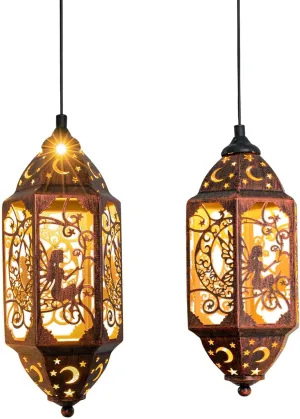 Go2garden 12.4" Outdoor Solar Lanterns Waterproof Garden Gifts Women, Moon Fairy Statue Solar Haning Lights for Patio, Yard Decorations, Mothers Day Gifts for Mom, Grandma(2Pack, Red Copper)