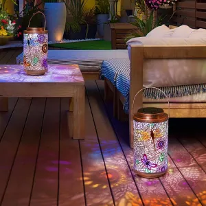 Go2garden 2Pack Solar Outdoor Lanterns Waterproof Dragonfly Garden Gifts for Women Patio Decor Lights Metal Lantern for Yard, Tabletop, Porch, Outside,Mothers Day Gifts for Mom Women