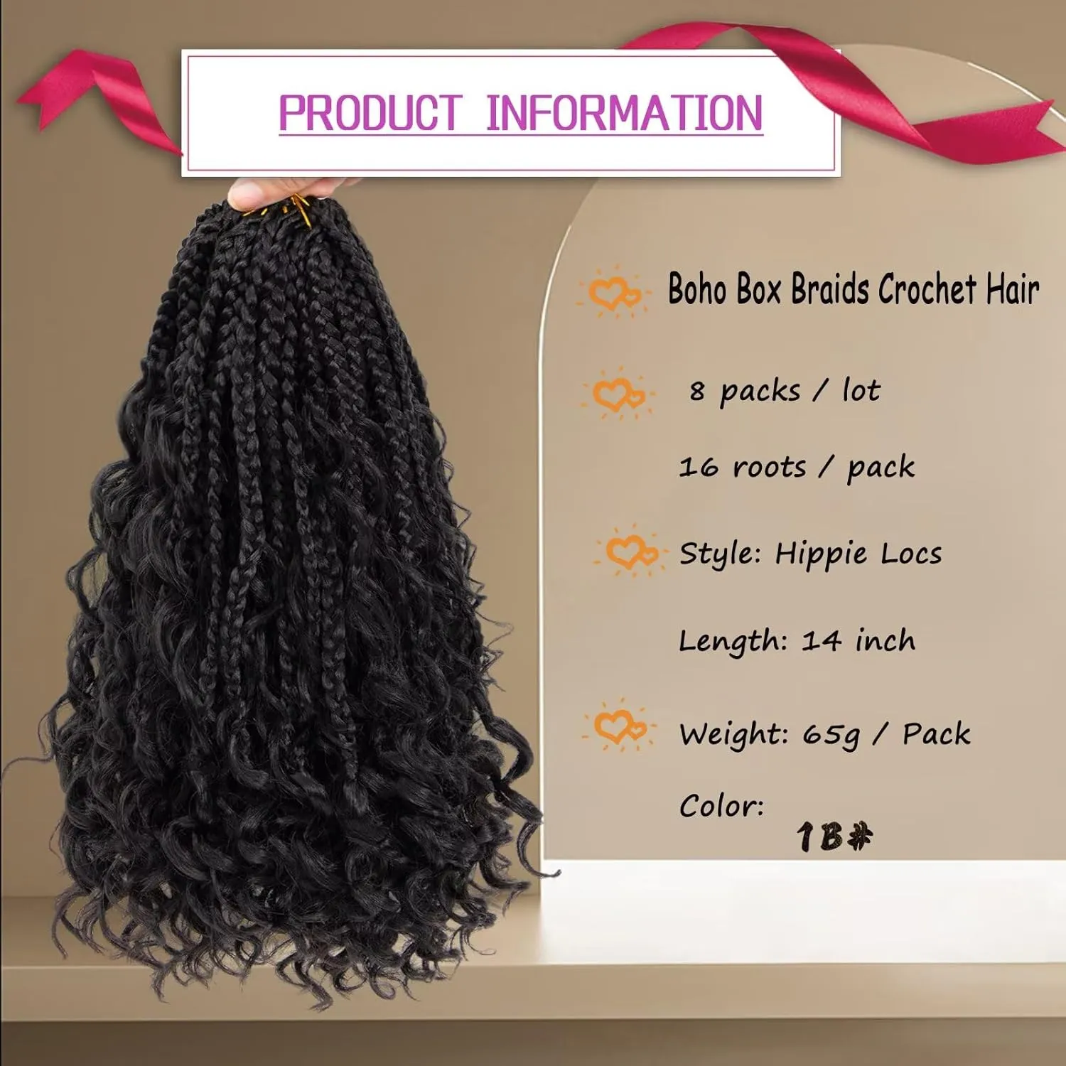Goddess Box Braids Crochet Hair 14inch Boho 3X Crochet Braids with Curly Ends 8 Packs Protective Hairstyle Synthetic Braiding Hair Extensions for Black Women (14 Inch, 1B)