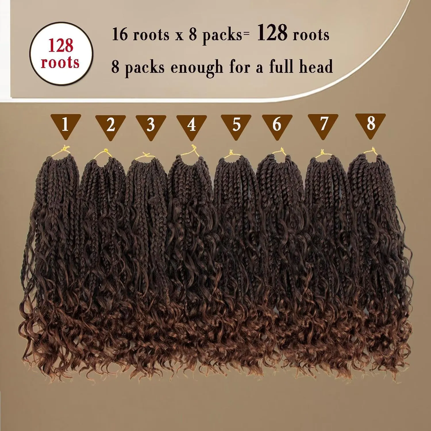 Goddess Box Braids Crochet Hair 8 Packs Crochet Box Braids with Curly End 14 Inch Protective Hairstyle Pre Looped Synthetic Crochet Hair for Black Women(#1B/30)