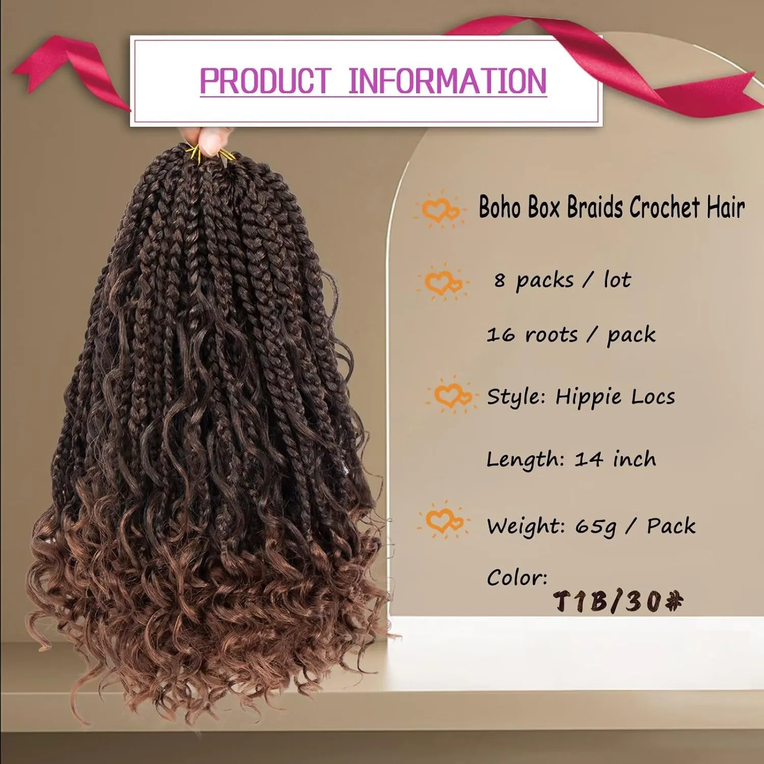Goddess Box Braids Crochet Hair 8 Packs Crochet Box Braids with Curly End 14 Inch Protective Hairstyle Pre Looped Synthetic Crochet Hair for Black Women(#1B/30)