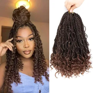 Goddess Box Braids Crochet Hair 8 Packs Crochet Box Braids with Curly End 14 Inch Protective Hairstyle Pre Looped Synthetic Crochet Hair for Black Women(#1B/30)