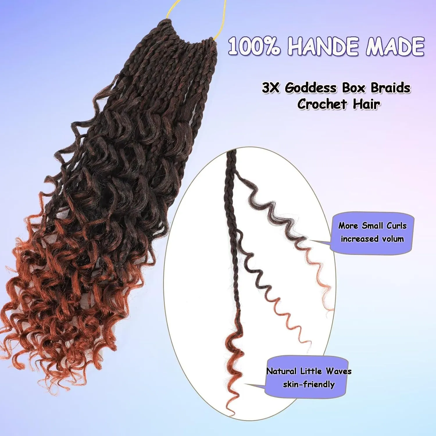 Goddess Box Braids Crochet Hair 8 Packs Crochet Box Braids with Curly End 14 Inch Protective Hairstyle Pre Looped Synthetic Crochet Hair for Black Women(#1B/30)