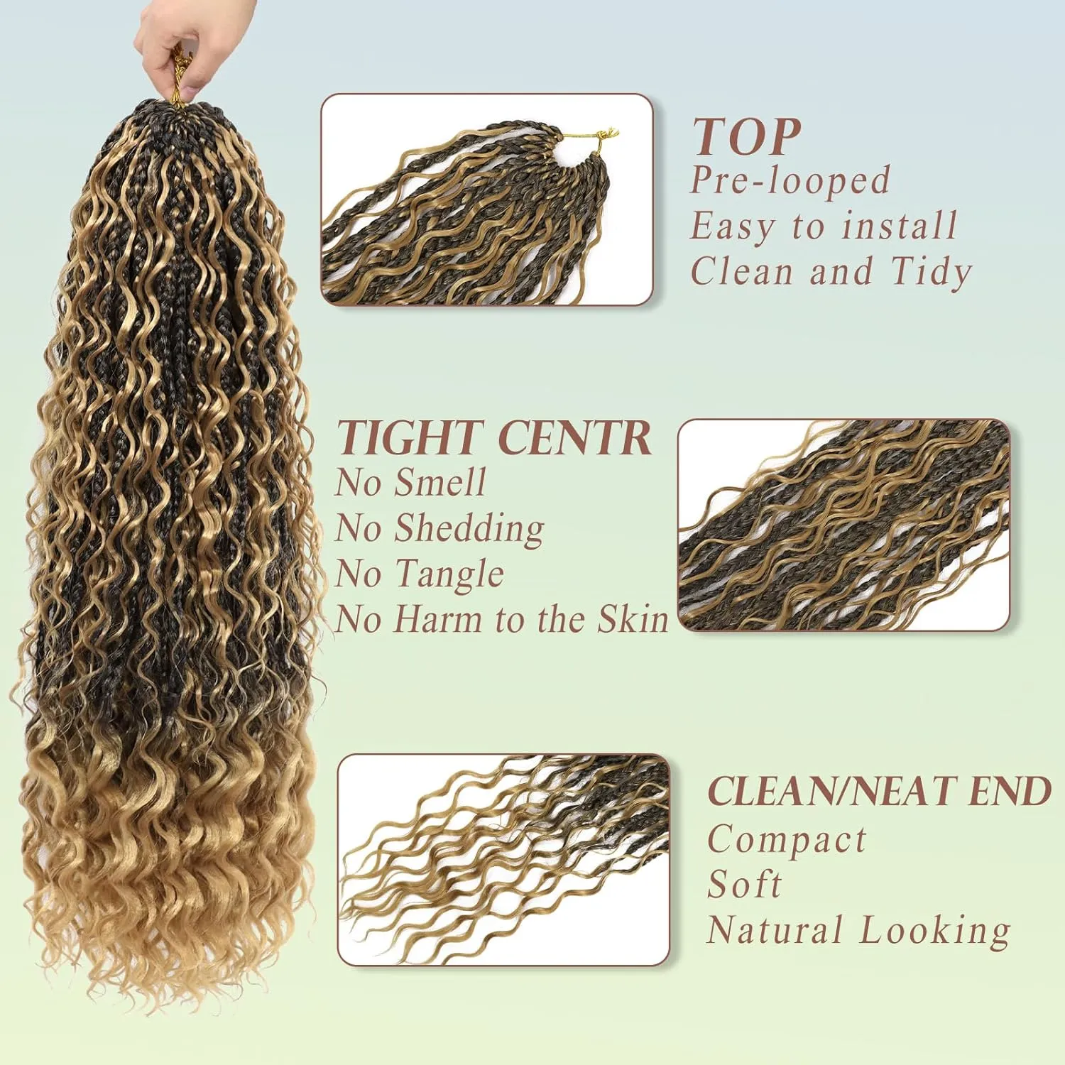 Goddess Box Braids Crochet Hair for Black Women 24 Inch 7 Packs Boho Crochet Box Braids with Curly Ends Pre Looped Bohomian Synthetic Crochet Braiding Hair Extensions 1b/27