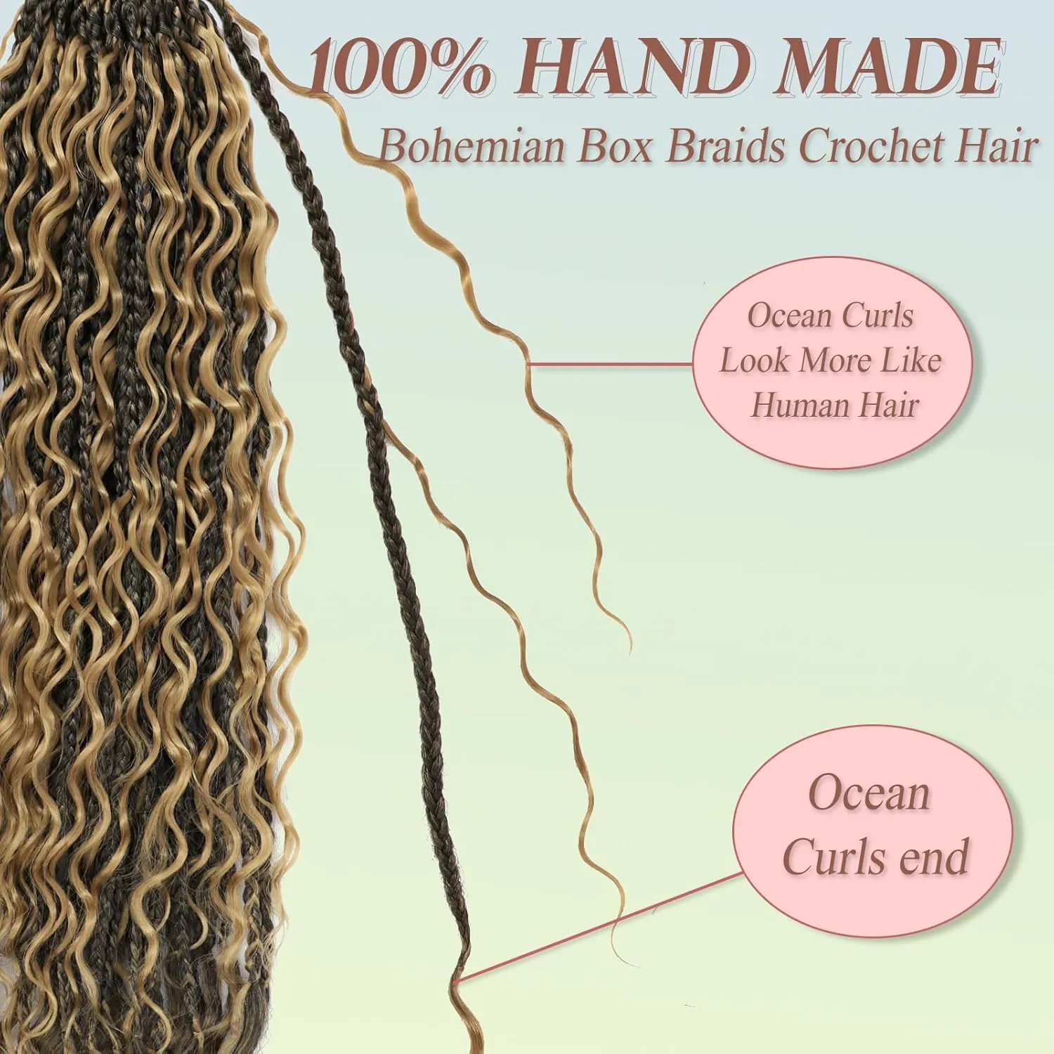 Goddess Box Braids Crochet Hair for Black Women 24 Inch 7 Packs Boho Crochet Box Braids with Curly Ends Pre Looped Bohomian Synthetic Crochet Braiding Hair Extensions 1b/27