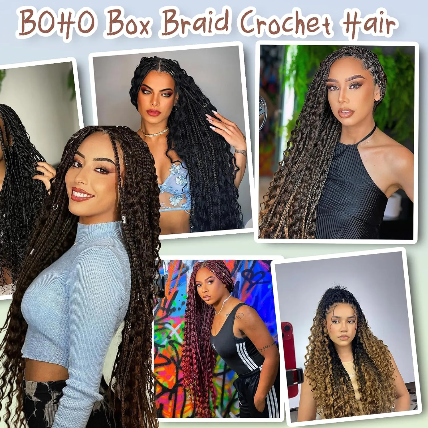 Goddess Box Braids Crochet Hair for Black Women 24 Inch 7 Packs Boho Crochet Box Braids with Curly Ends Pre Looped Bohomian Synthetic Crochet Braiding Hair Extensions 1b/27