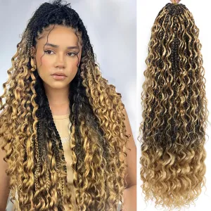 Goddess Box Braids Crochet Hair for Black Women 24 Inch 7 Packs Boho Crochet Box Braids with Curly Ends Pre Looped Bohomian Synthetic Crochet Braiding Hair Extensions 1b/27