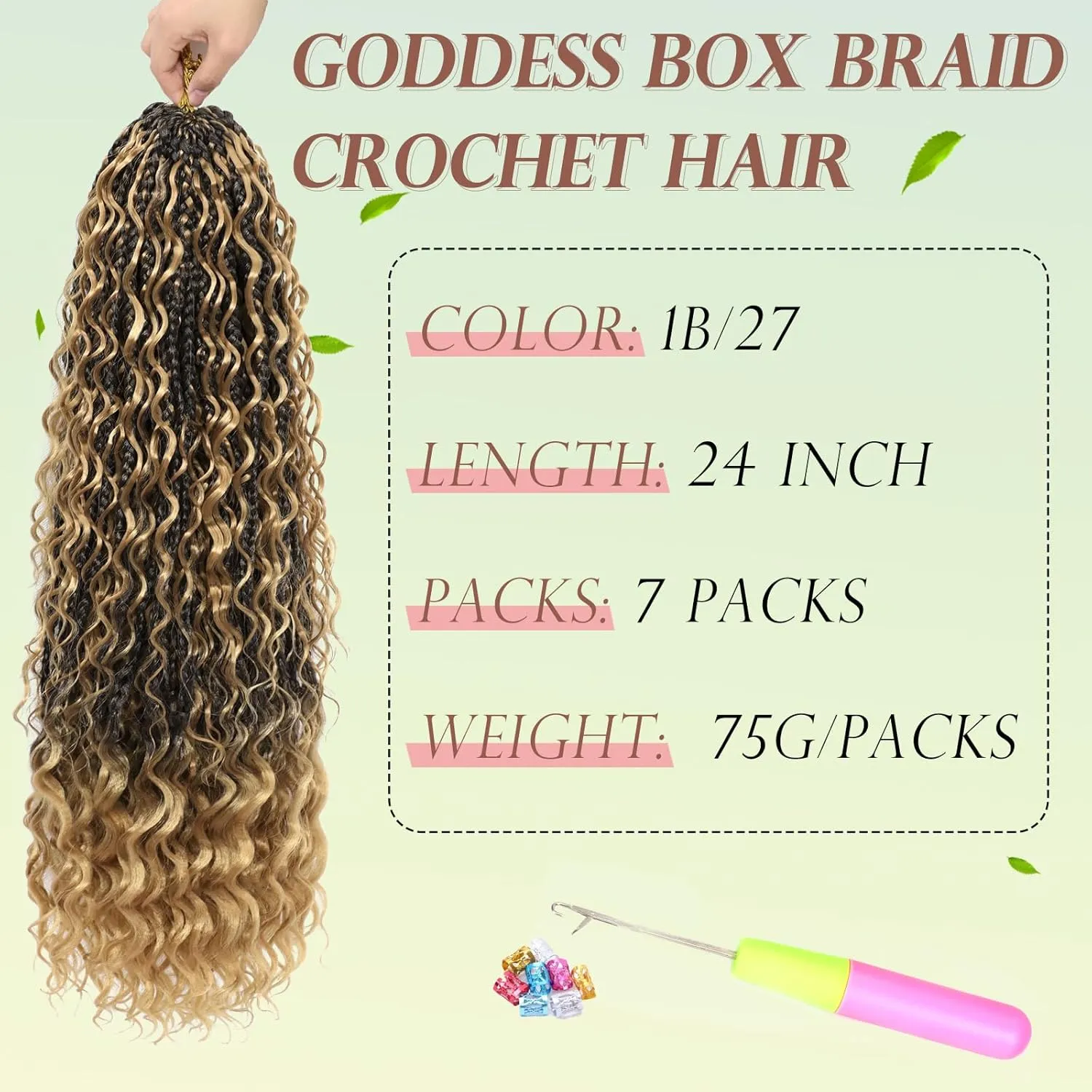 Goddess Box Braids Crochet Hair for Black Women 24 Inch 7 Packs Boho Crochet Box Braids with Curly Ends Pre Looped Bohomian Synthetic Crochet Braiding Hair Extensions 1b/27