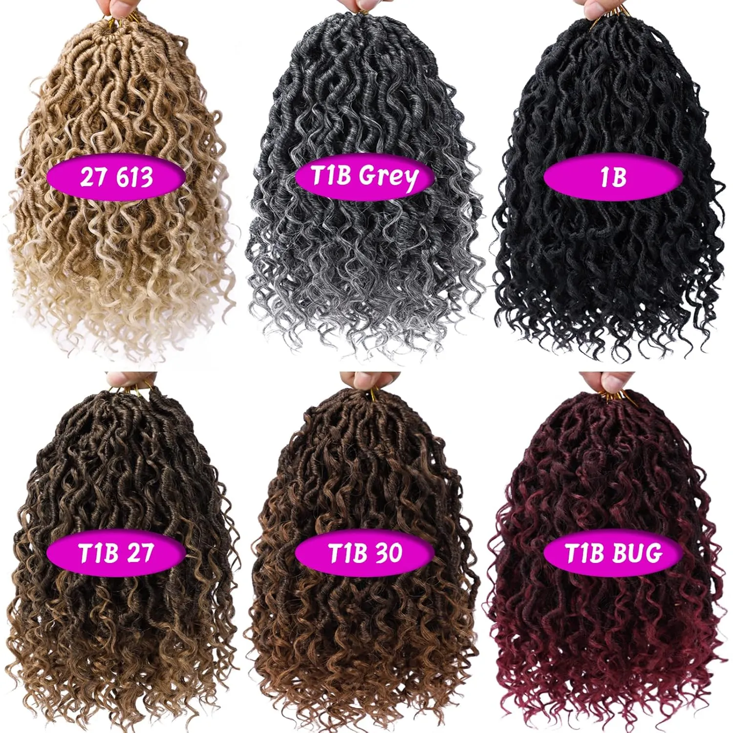 Goddess Locs Crochet Hair 10 Inch 7 Packs Ombre Grey Boho Faux Locs Crochet Hair for Black Women Pre Looped Crochet Locs with Curly Ends (1B/Gray)