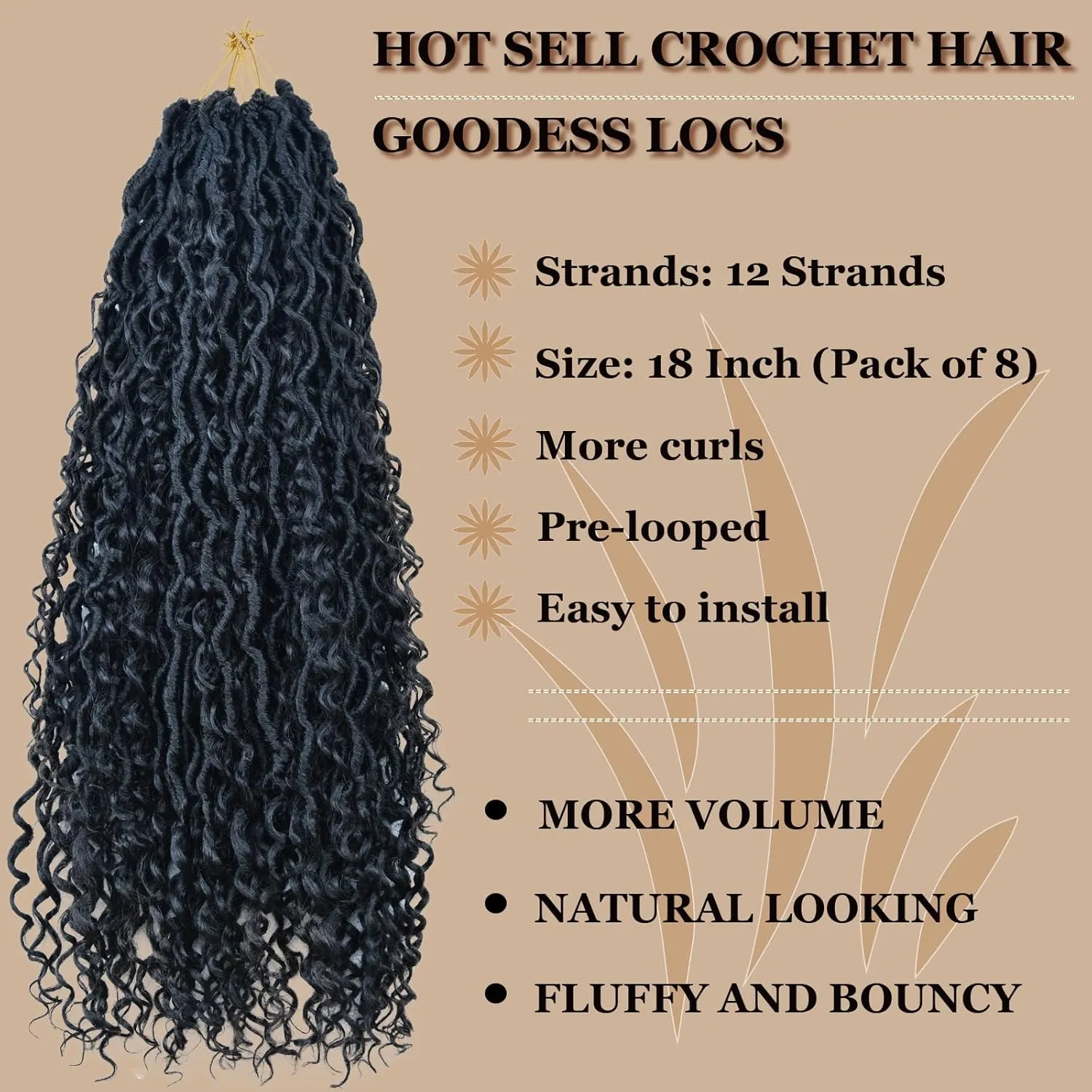 Goddess Locs Crochet Hair for Black Women, Pre-looped Faux Locs with Curly Ends Long River Locs Crochet Hair for Black Women Hair Extensions(1B/BUG,18 Inch)