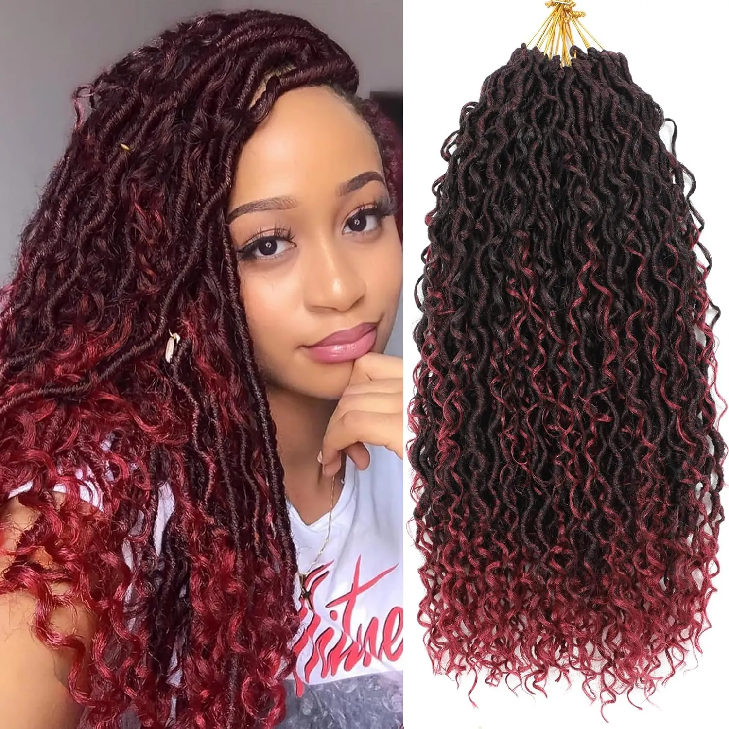 Goddess Locs Crochet Hair for Black Women, Pre-looped Faux Locs with Curly Ends Long River Locs Crochet Hair for Black Women Hair Extensions(1B/BUG,18 Inch)