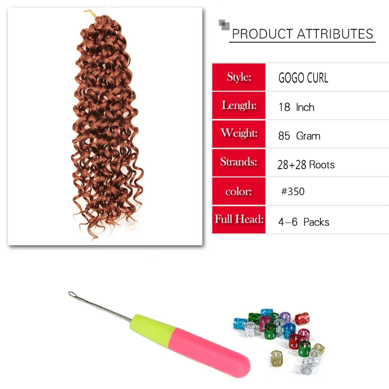 GoGo Curl Crochet hair 18inch Water Wave Crochet hair Synthetic Bohemian Crochet Braid Ginger Deep Wave Braiding hair Extensions (5Packs,#350)