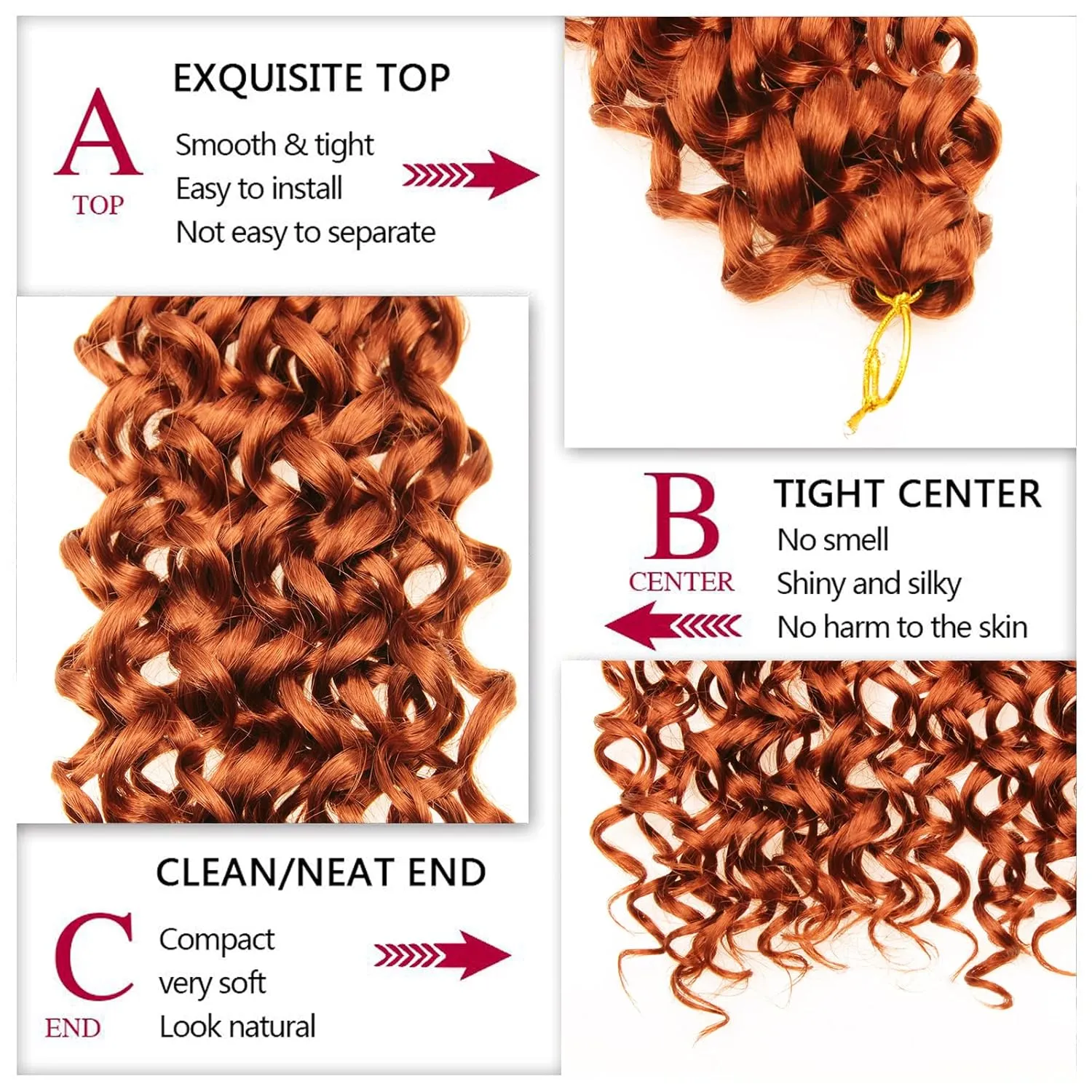 GoGo Curl Crochet hair 18inch Water Wave Crochet hair Synthetic Bohemian Crochet Braid Ginger Deep Wave Braiding hair Extensions (5Packs,#350)
