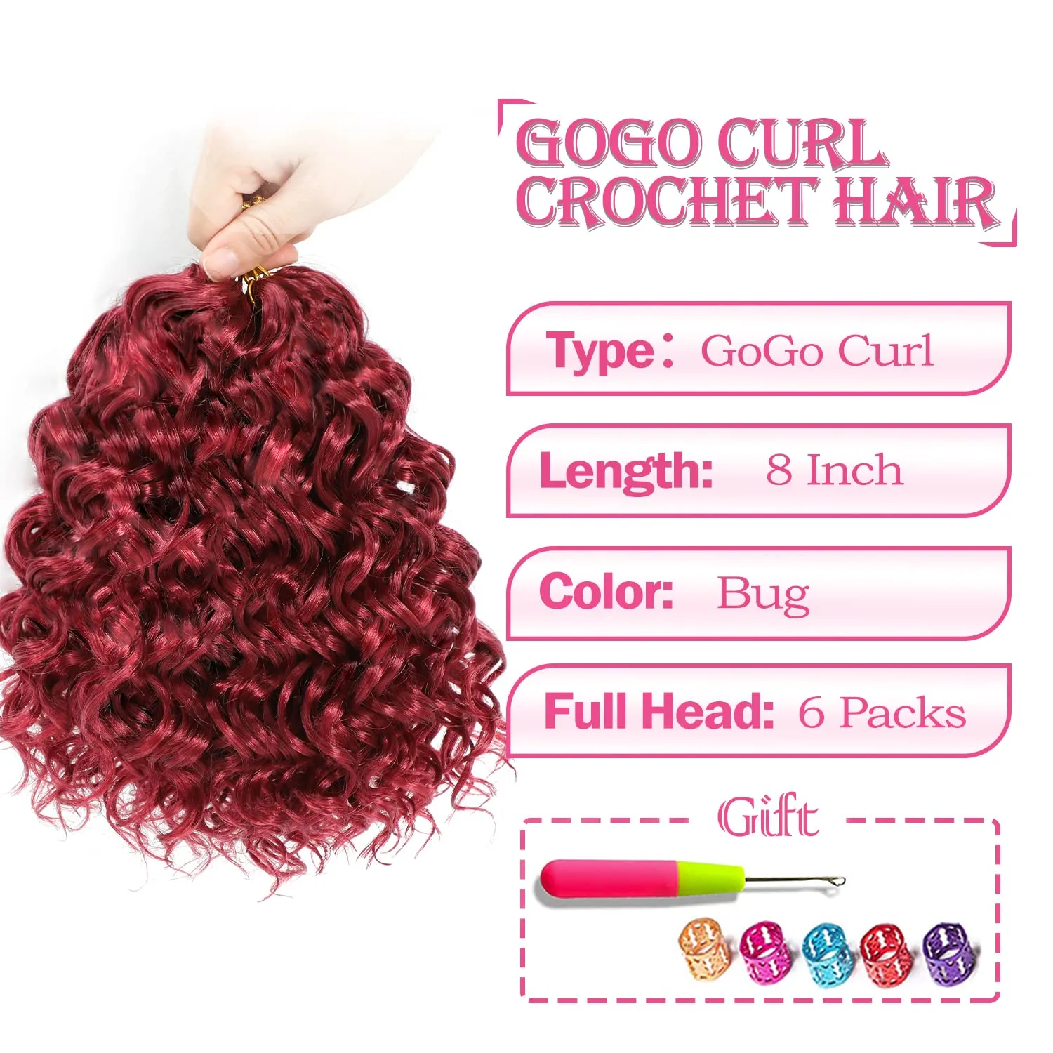 Gogo Curl Crochet Hair 8 Inch 6 Packs Short Curly Crochet Hair for Black Women Beach Curl Water Wave Curly Crochet Braids Hair, Deep Wave Synthetic Braiding Hair Extensions (8 inch Bug)