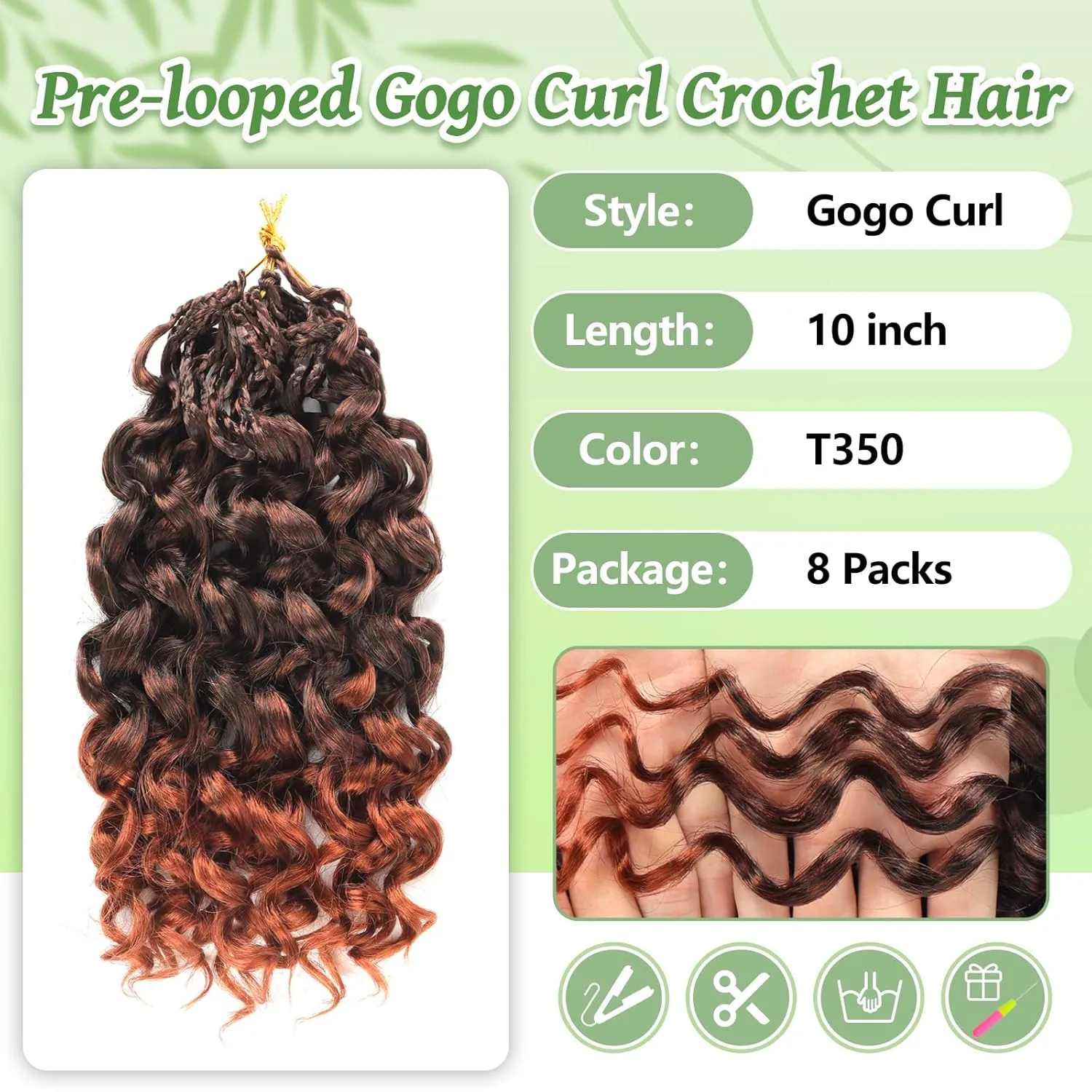 Gogo Curl Crochet Hair 8 Packs Ocean Wave Crochet Hair Pre Looped Deep Twist Goddess Box Braids Curly Water Wave Synthetic Braiding Hair For Black Women (#T350, 12 Inch (Pack of 8))