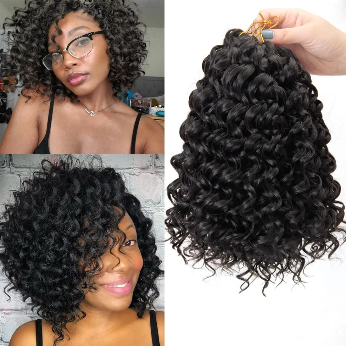 GoGo Curl Crochet hair for Black Women Short Beach Curl Bohemian Crochet Braids Natural Black Deep Wave Braiding hair Extensions (10inch,5Packs,1B)