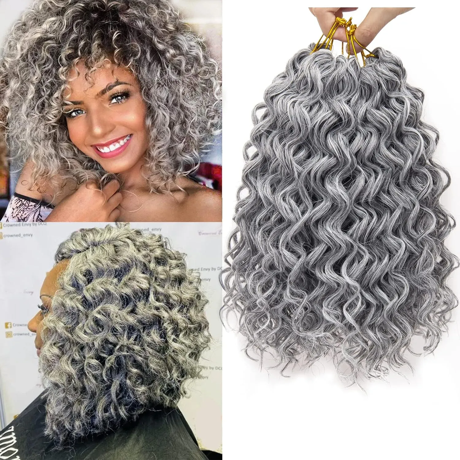 GoGo Curl Crochet hair Water Wave Crochet hair Grey Synthetic Bohemian Crochet Braid Deep Wave Braiding hair Extensions (10inch,5Packs,#51)