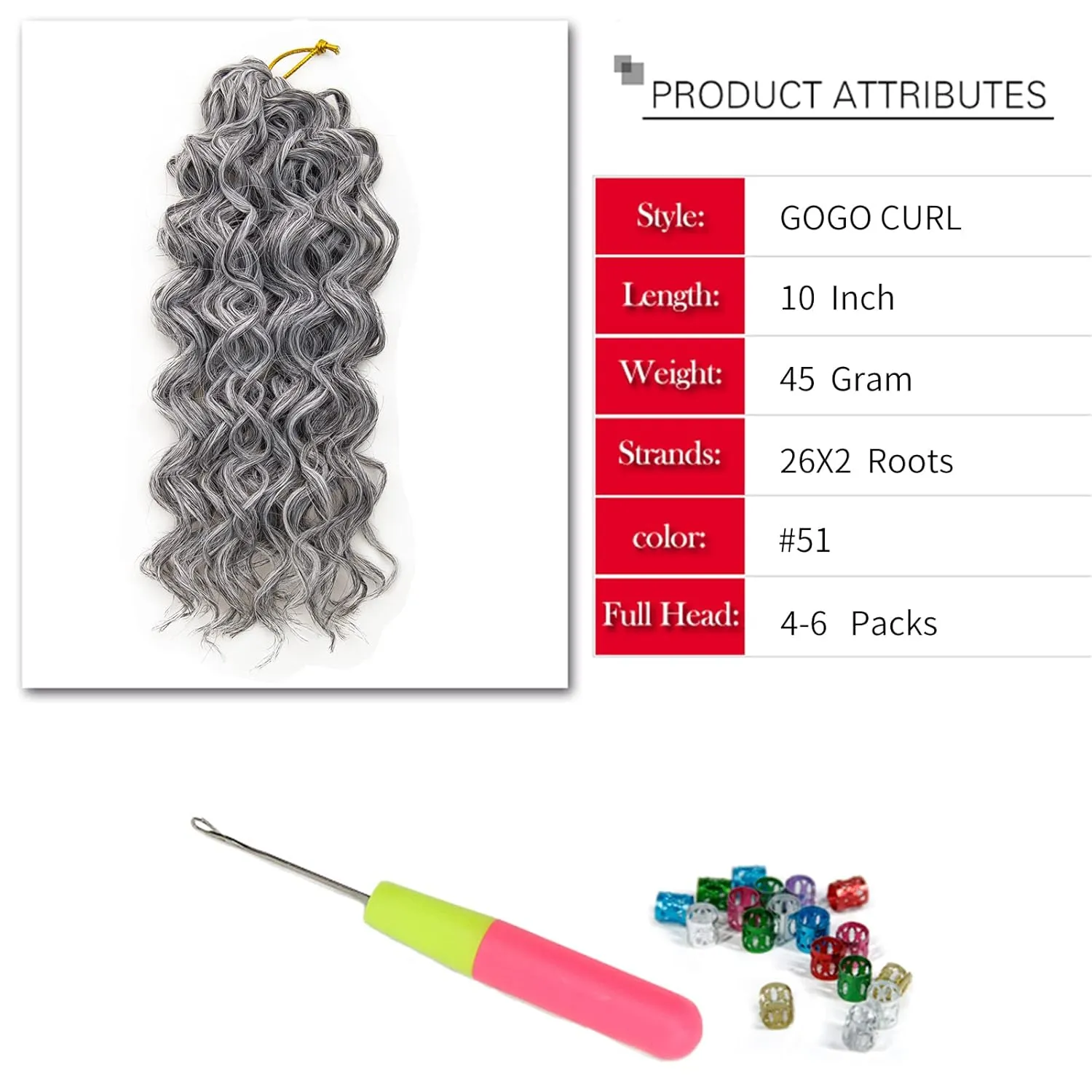 GoGo Curl Crochet hair Water Wave Crochet hair Grey Synthetic Bohemian Crochet Braid Deep Wave Braiding hair Extensions (10inch,5Packs,#51)