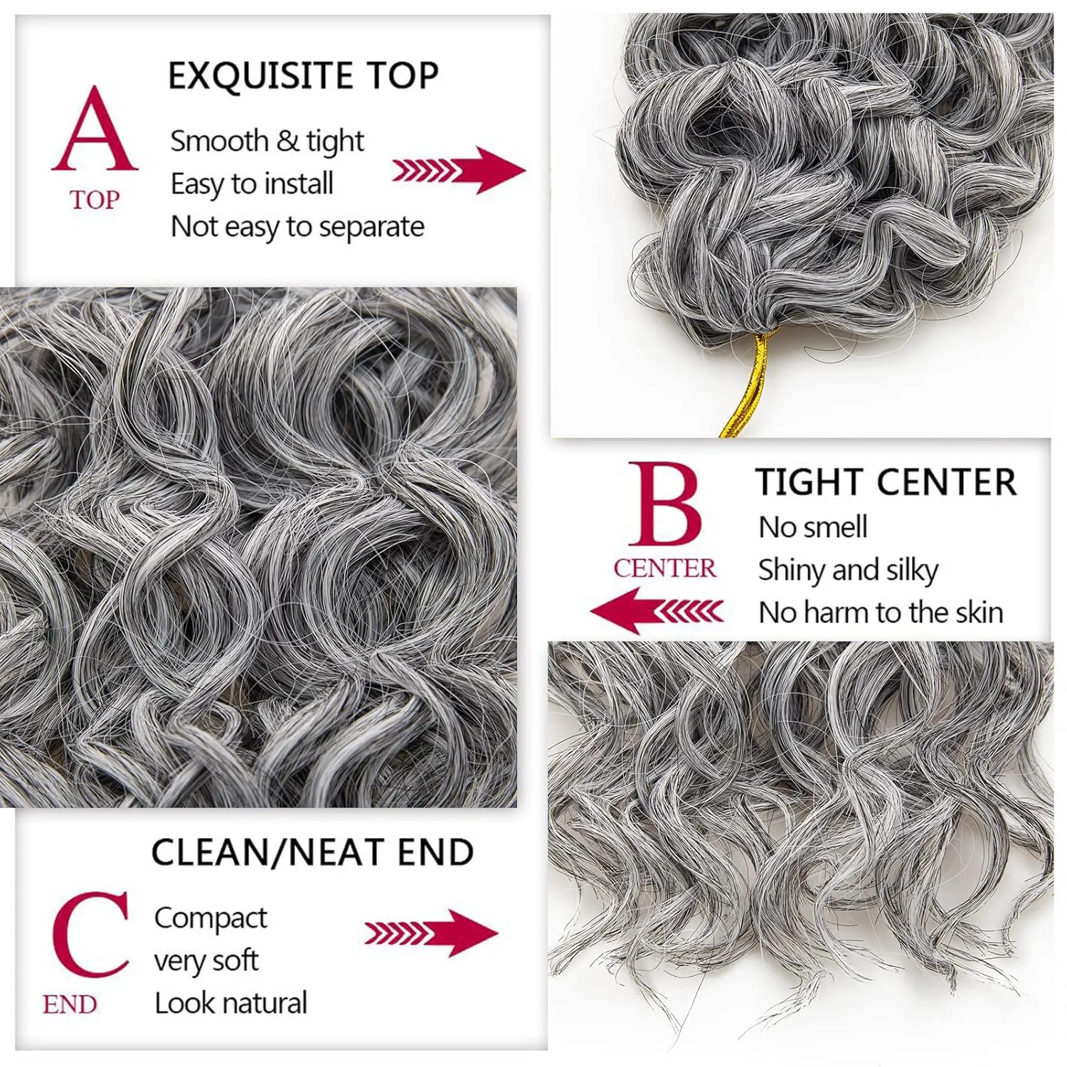 GoGo Curl Crochet hair Water Wave Crochet hair Grey Synthetic Bohemian Crochet Braid Deep Wave Braiding hair Extensions (10inch,5Packs,#51)