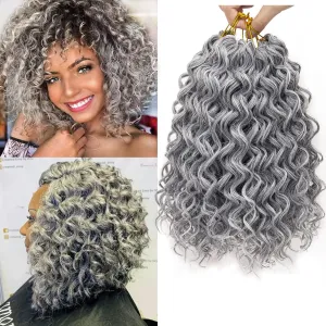 GoGo Curl Crochet hair Water Wave Crochet hair Grey Synthetic Bohemian Crochet Braid Deep Wave Braiding hair Extensions (10inch,5Packs,#51)