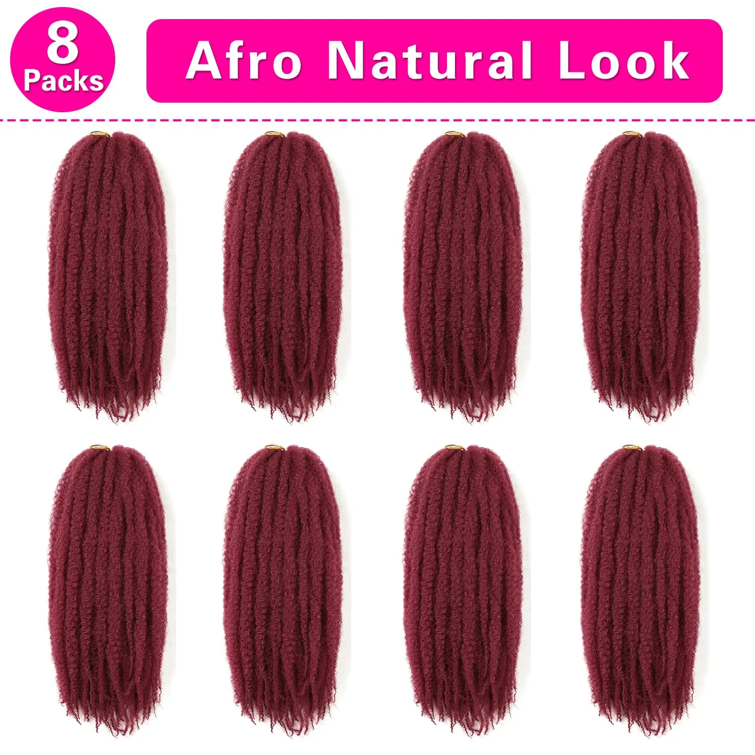 goodear Marley Twist Braiding Hair 18 Inch 8 Packs Burgundy Marley Crochet Braids Cuban Twist Hair Afro Kinky Twist Crochet Synthetic Afro Braiding Hair Extension (BUG, 18inch 8packs)
