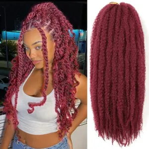 goodear Marley Twist Braiding Hair 18 Inch 8 Packs Burgundy Marley Crochet Braids Cuban Twist Hair Afro Kinky Twist Crochet Synthetic Afro Braiding Hair Extension (BUG, 18inch 8packs)
