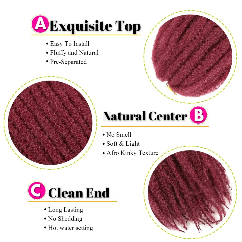 goodear Marley Twist Braiding Hair 18 Inch 8 Packs Burgundy Marley Crochet Braids Cuban Twist Hair Afro Kinky Twist Crochet Synthetic Afro Braiding Hair Extension (BUG, 18inch 8packs)