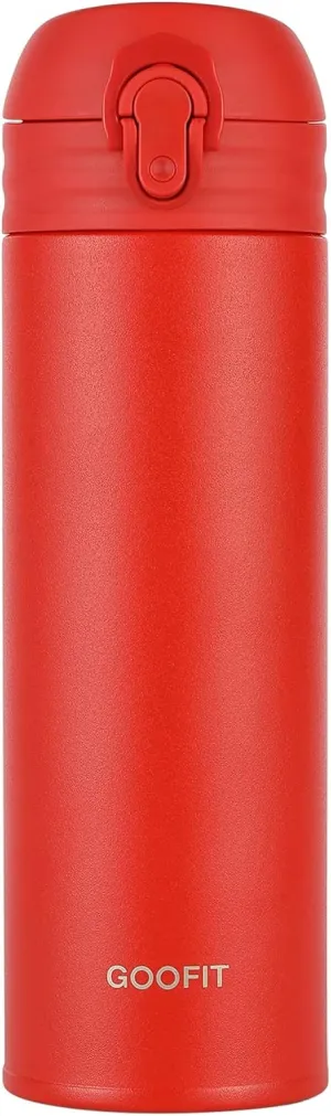 GOOFIT Water Bottle Double Wall Vacuum Insulated Thermos Beverage Coffee Bottle Stainless Steel Travel Mug Thermos Flask BPA Free Keeps Cold 24H Hot 24H 16 Oz Red
