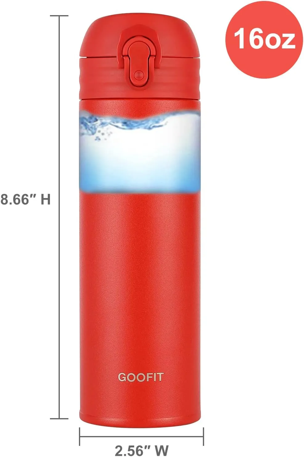 GOOFIT Water Bottle Double Wall Vacuum Insulated Thermos Beverage Coffee Bottle Stainless Steel Travel Mug Thermos Flask BPA Free Keeps Cold 24H Hot 24H 16 Oz Red