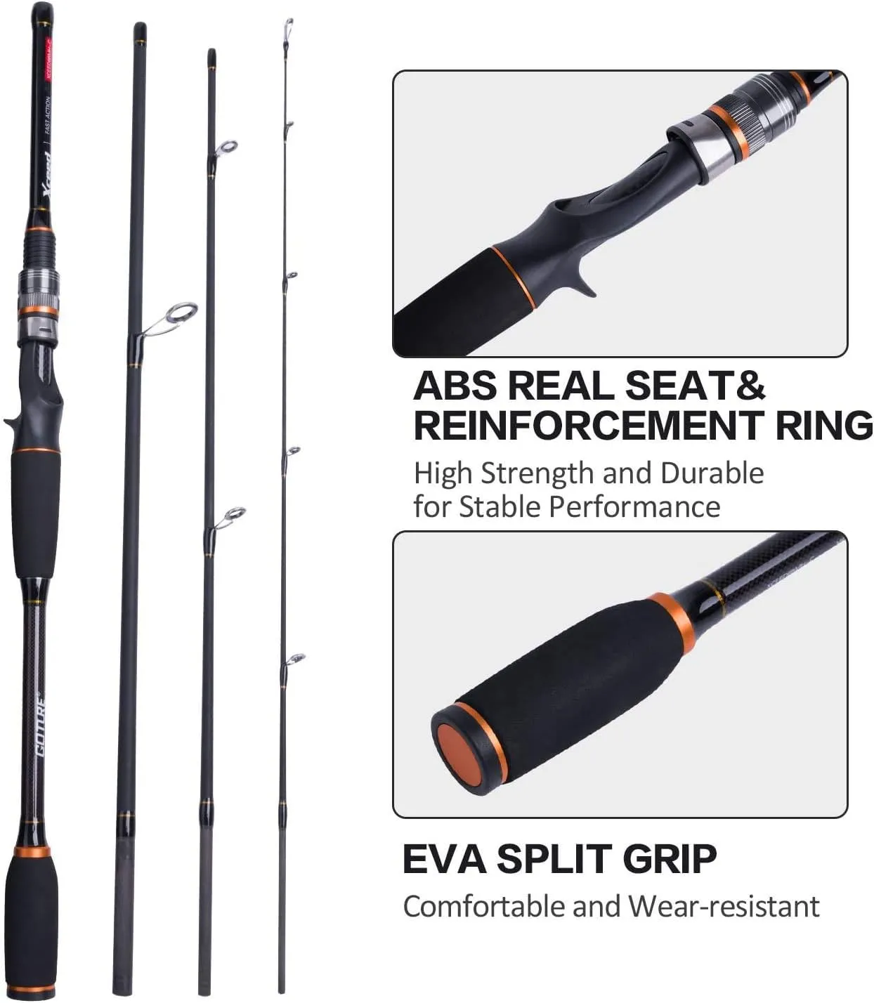Goture Travel Fishing Rods, 4 Piece Fishing Pole with Case/Bag, Casting/Spinning Rod,Ultralight Fishing Baitcasting Rod 7ft for Saltwater Trout, Bass, Walleye, Pike