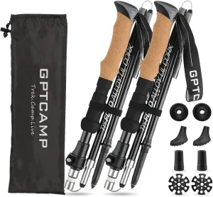 GPTCAMP Nordic Walking Stick, TPZ-1, 2pc Folding Collapsible Hiking Poles with Metal Quick Lock, Cork Handle, Lightweight 7075 Aluminum Trekking Poles for Seniors Women Men Hiking Gear