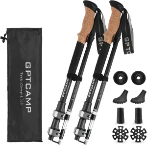GPTCAMP Walking Sticks,Trekking Poles Collapsible Hiking Poles,Lightweight Folding Travel Walking Pole for Men Women,2pc Adjustable Hiking Stick with EVA Foam Grips for Backpacking