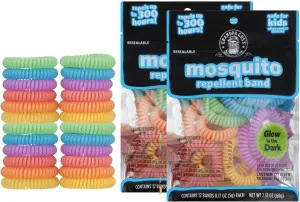 Grandpa Gus's Natural Mosquito Repellent Bracelets for Family, 300 Hours Protection, DEET-Free, Summer Outdoor Beach Camping Essentials, Glow in The Dark Assorted Colors, 24 Bands
