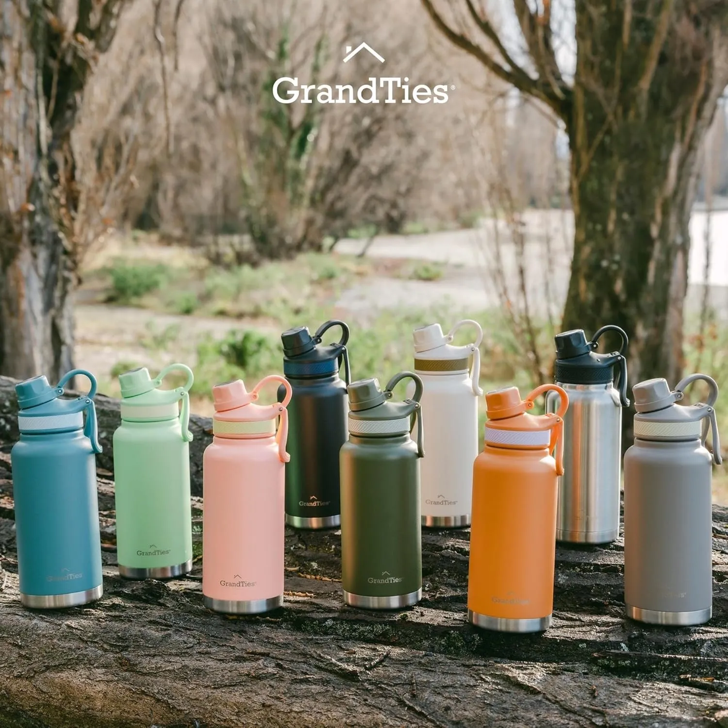 GRANDTIES 2 Lids Sports Stainless Steel Water Bottles – Wide Mouth Vacuum Insulated Reusable Leak Proof BPA-Free Travel Metal Canteen, Thermos Bottles for Men Women Gym (Ivory White 64 oz)