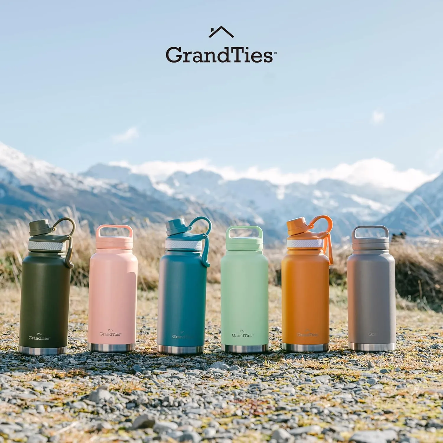 GRANDTIES 2 Lids Sports Stainless Steel Water Bottles – Wide Mouth Vacuum Insulated Reusable Leak Proof BPA-Free Travel Metal Canteen, Thermos Bottles for Men Women Gym (Ivory White 64 oz)