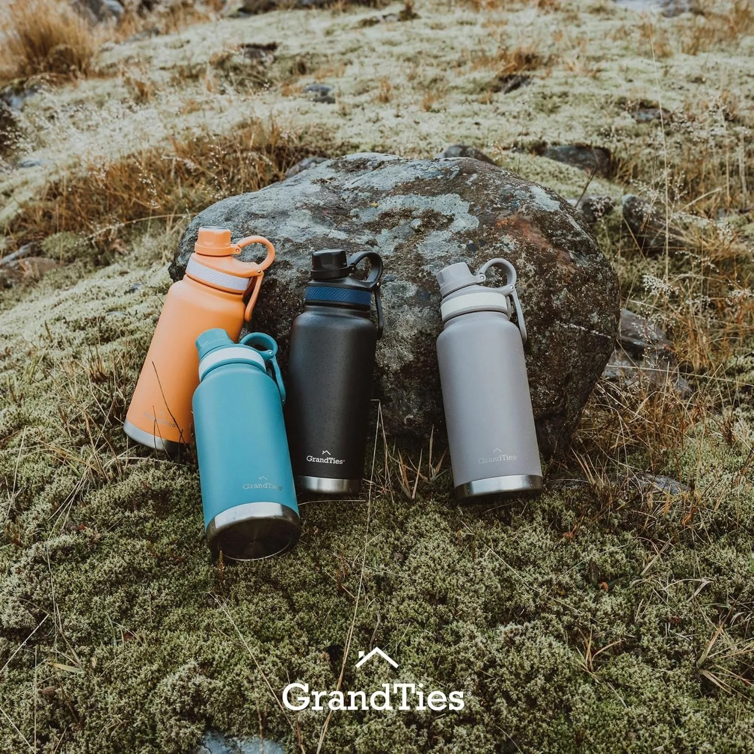 GRANDTIES 2 Lids Sports Stainless Steel Water Bottles – Wide Mouth Vacuum Insulated Reusable Leak Proof BPA-Free Travel Metal Canteen, Thermos Bottles for Men Women Gym (Ivory White 64 oz)
