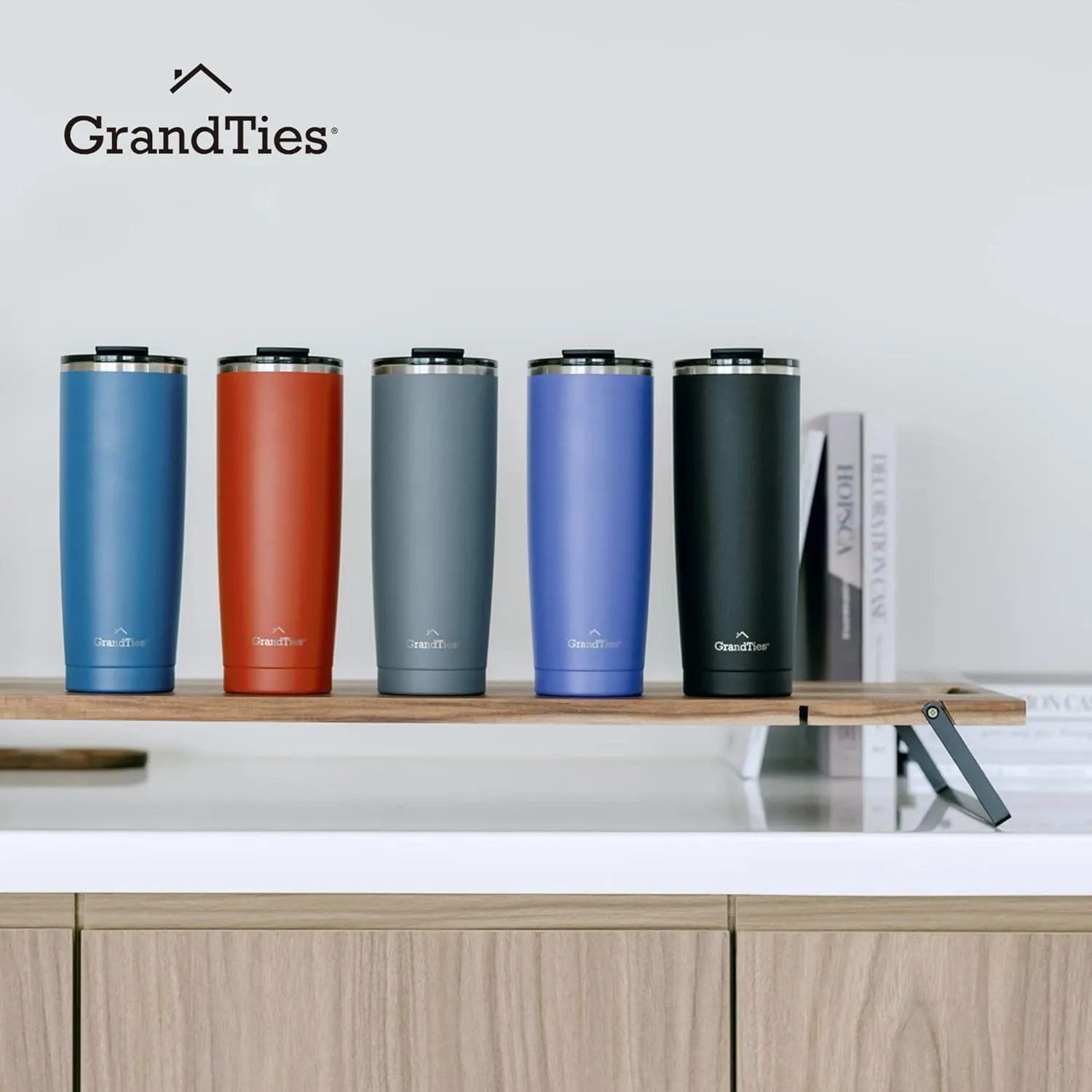GRANDTIES Insulated Coffee Tumbler Cup w/Tritan Lid | Leak Proof, Reusable, Double Walled Vacuum Stainless Steel Water Bottle Travel Mug | Thermal Cups for Hot and Cold Drinks | 20oz | Midnight Black
