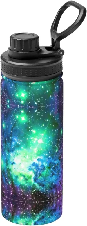 Green Blue Purple Galaxy Sports Insulated Water Bottle - Premium 18 oz. Stainless Steel Hydration Bottle for Outdoor Enthusiasts