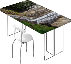 Green Tablecloth Fitted Rectangle Park Alpine Forest Natural Scenic Rectangle Table Cloth Reusable Table Cover for Picnic Dining Decoration Farm House Decor Fits up 5 Foot Tables