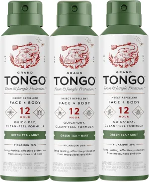 Green Tea   Mint Insect Repellent, 12-Hour Mosquito & Tick Protection, Picaridin-Based, Water-Based, Lightweight, Quick-Drying, Vanishing Scent, DEET Alternative, Face & Body Use, 3 Pack