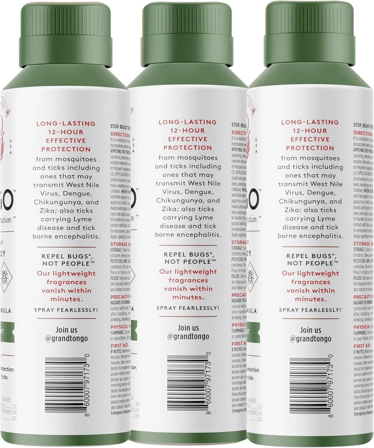 Green Tea   Mint Insect Repellent, 12-Hour Mosquito & Tick Protection, Picaridin-Based, Water-Based, Lightweight, Quick-Drying, Vanishing Scent, DEET Alternative, Face & Body Use, 3 Pack