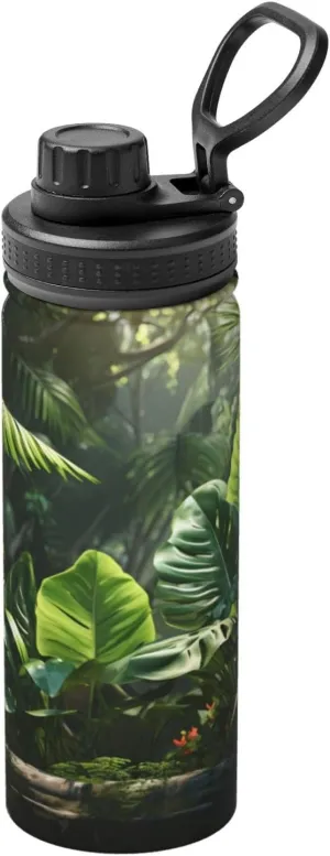 Green Tropical Jungle Plant 180z Stainless Steel Insulated Kettle For Running, Hiking, Cycling And Climbing
