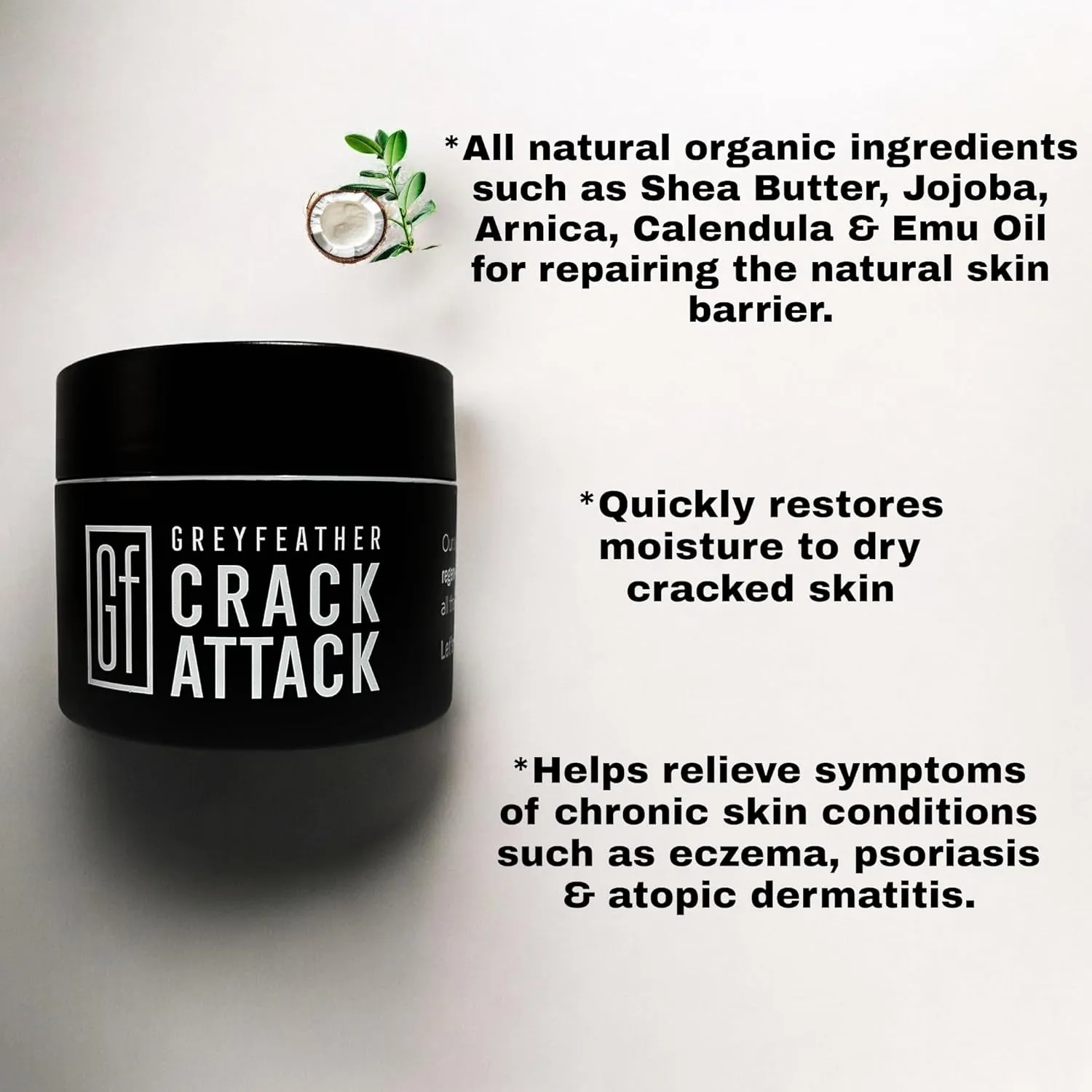 Greyfeather Crack Attack Hand Cream for Dry Cracked Hands & Feet, Skin Repair Cream for Gardeners, Nurses, Bug Bites, Rashes, Gift for Father's Day, Weddings, Outdoor Use (4 oz)