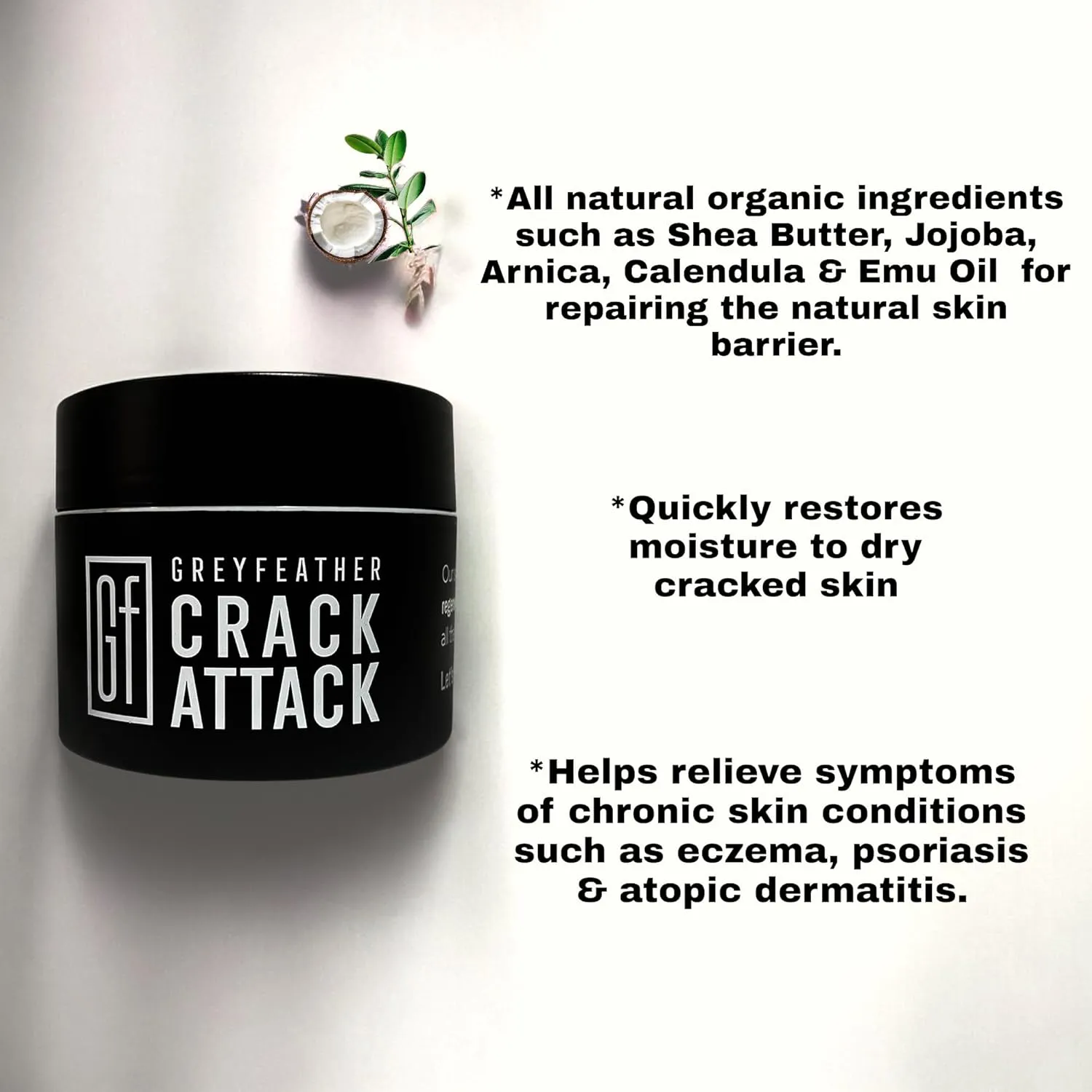 Greyfeather Crack Attack Hand Cream for Dry Cracked Hands & Feet, Skin Repair Cream for Gardeners, Nurses, Bug Bites, Rashes, Gift for Father's Day, Weddings, Outdoor Use (8 oz)