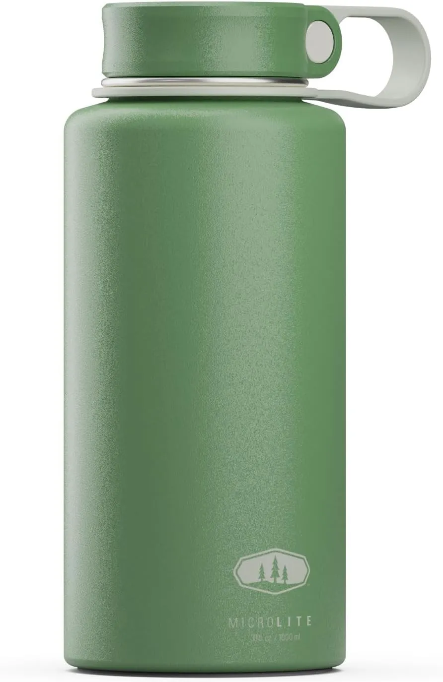 GSI Outdoors Microlite 1000 Twist - Vacuum Insulated Stainless Steel Water Bottle, Double Wall Thermal Flask, Jade, 32 Ounces