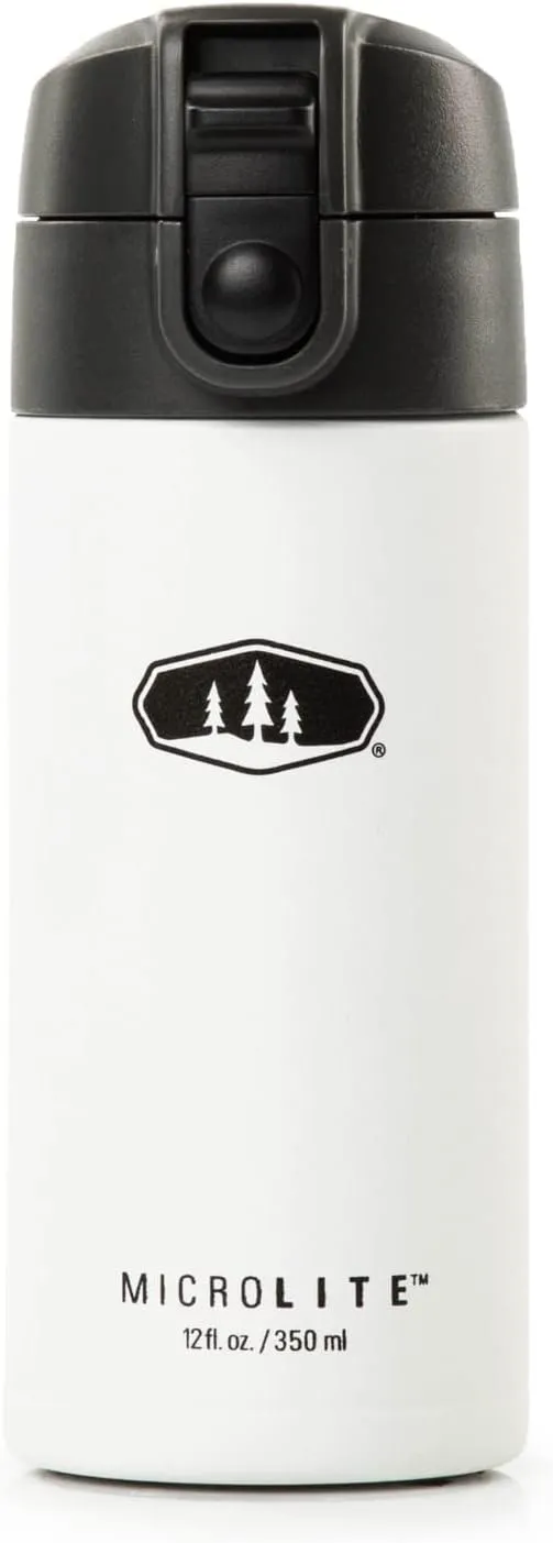 GSI Outdoors, Microlite Water Bottle, Vacuum-Insulated Stainless Steel, for Camping, White, 12 Fluid Ounces