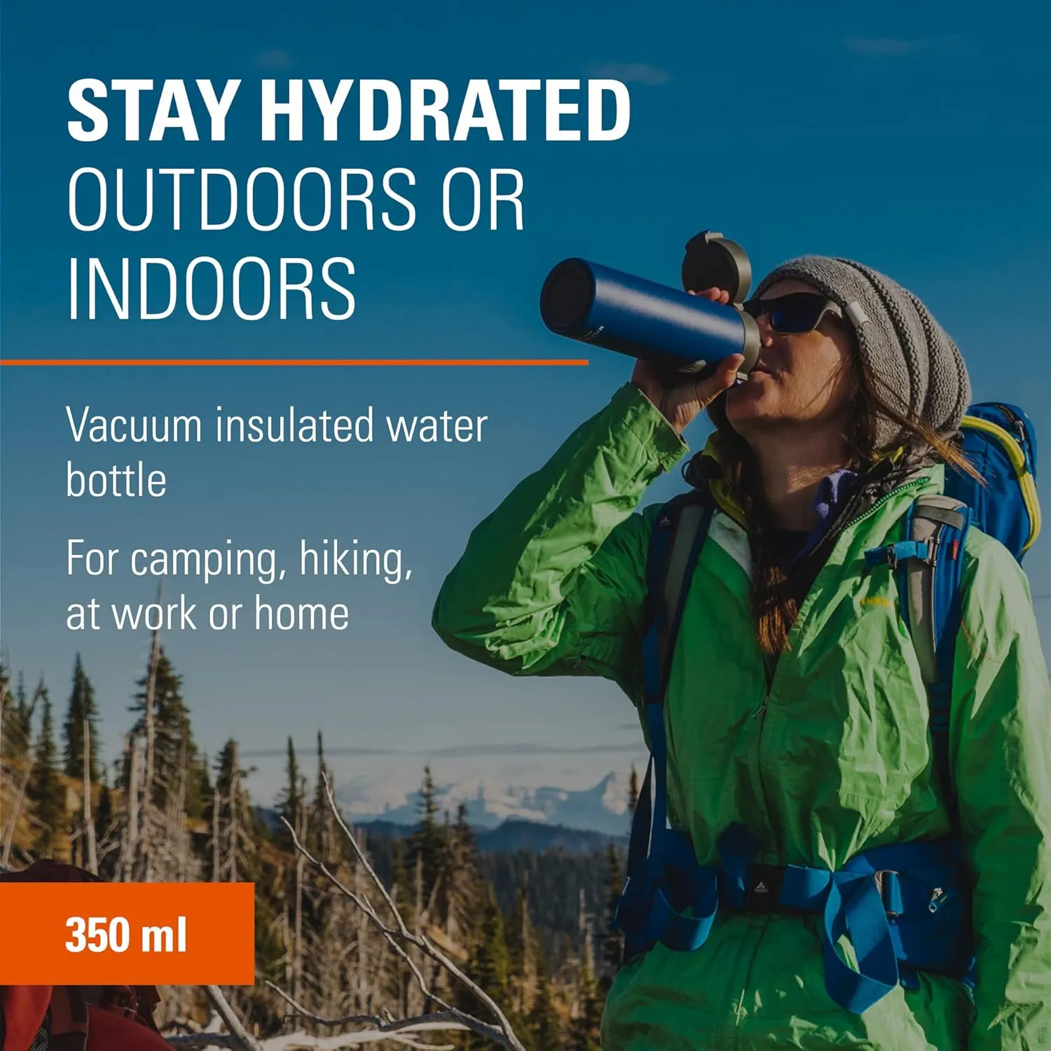 GSI Outdoors, Microlite Water Bottle, Vacuum-Insulated Stainless Steel, for Camping, White, 12 Fluid Ounces